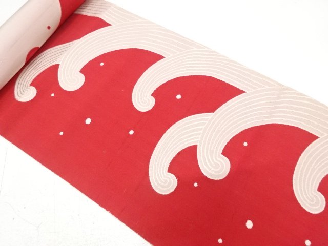 JAPANESE KIMONO / ANTIQUE BOLT FOR HASSUN OBI / WOVEN RAGING WAVES